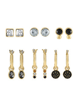 Accessorize London - Women Gold Gemstone Studs and Hoop Earrings Pack of 6