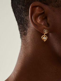 Accessorize London - Women 14k Real Gold Plated Cubic Zirconia Heart Drop Earrings