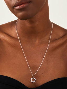 Accessorize London - Women Sterling Silver Plated Cut Out Diamante Sun Pendant Necklace