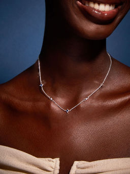 Accessorize London - Women Sterling Silver-Plated Blue Cubic Zirconia Star Station Necklace