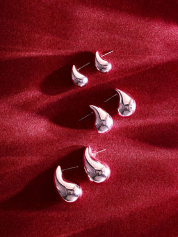 Accessorize London - Women Silver Drop Curve Earrings Pack of 3