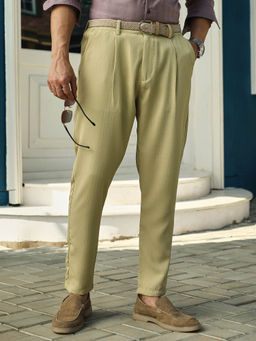 Campus Sutra - Men Lime Green Linen-Blend Trousers