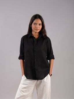 NISHORAMA - Oversized Black Linen Shirt