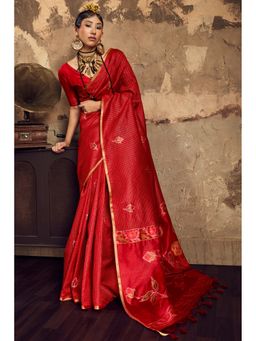 Mysilklove - Medium Red Banarasi Handloom Saree with Unstitched Blouse