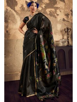 Mysilklove - Asphalt Black Banarasi Handloom Saree with Unstitched Blouse