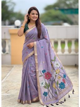 Vedant Vastram - Lavender Soft Cotton Fancy Jacquard Bollywood Saree with Unstitched Blouse