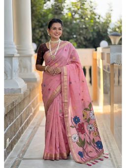Vedant Vastram - Pink Soft Cotton Fancy Jacquard Bollywood Saree with Unstitched Blouse