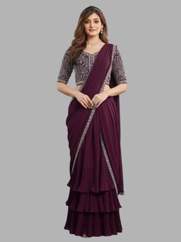 BC Balaji Creation - Maroon Georgette Ready To Wear Saree with Stitched Embroidered Blouse