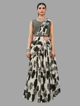 BC Balaji Creation - Black Floral Print Ready To Wear Saree with Stitched Blouse