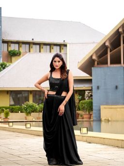 BC Balaji Creation - Black Georgette Ready To Wear Saree with Stitched Embroidered Blouse