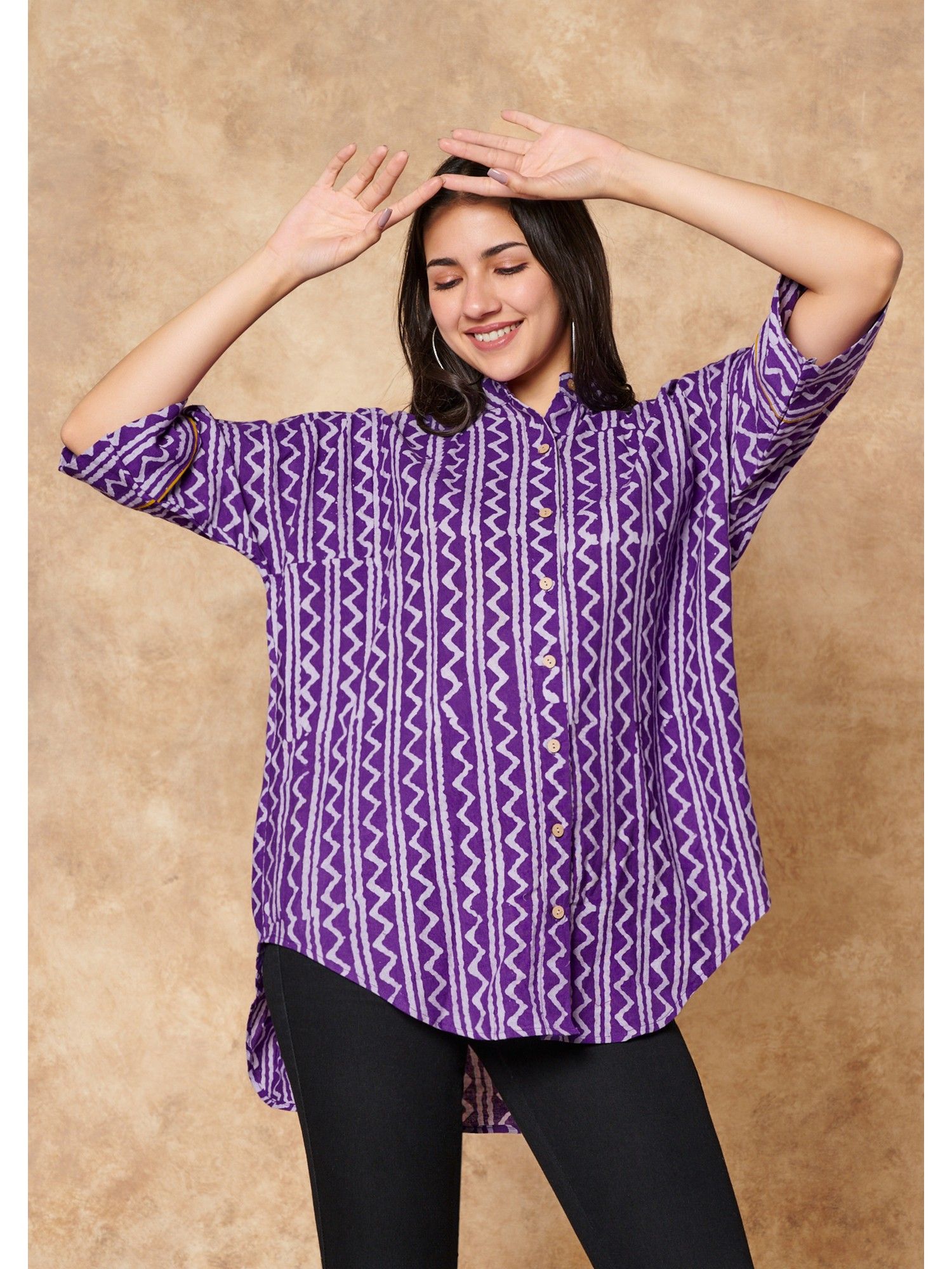 salwar studio Classic Purple Batik Pure Cotton Oversize Shirt Style Top-picture-14