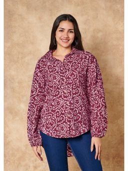 SALWAR STUDIO - Classic Red Batik Hand Blocked Pure Cotton Shirt Style Top