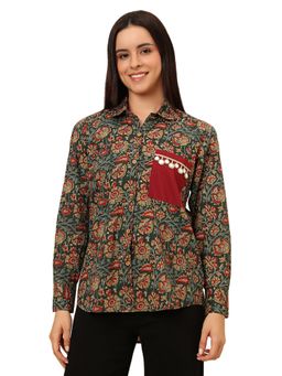 SALWAR STUDIO - Multicolour Cotton Floral Printed Oversized Shirt Style Top