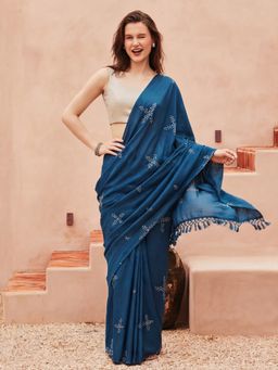 Jaipur Kurti - Green Cotton Blend Printed Saree with Unstitched Blouse