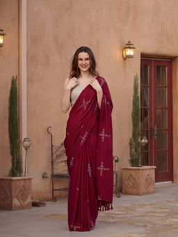Jaipur Kurti - Pink Cotton Blend Printed Saree with Unstitched Blouse