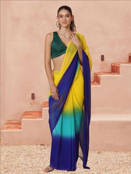 Jaipur Kurti - Multi-Colour Georgette Ombre Saree with Unstitched Blouse