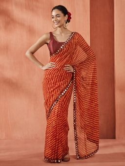 Jaipur Kurti - Maroon Chiffon Stripes Saree with Unstitched Blouse