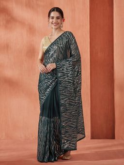 Jaipur Kurti - Green Georgette Embroidered Saree with Unstitched Blouse