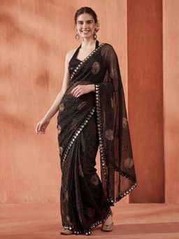 Jaipur Kurti - Black Embroidered Saree with Unstitched Blouse