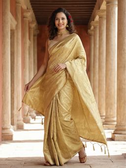 Jaipur Kurti - Cream Silk Blend Woven Saree with Unstitched Blouse