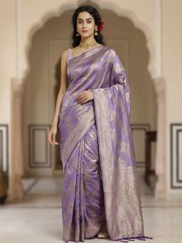 Jaipur Kurti - Lavender Silk Woven Saree with Unstitched Blouse