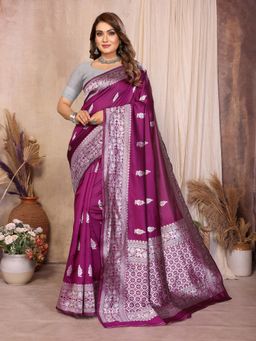 Vedant Vastram - Purple Litchi Silk Banarasi Saree with Unstitched Blouse