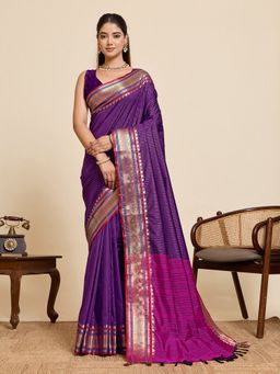 Vedant Vastram - Purple Soft Litchi Silk Banarasi Saree with Unstitched Blouse