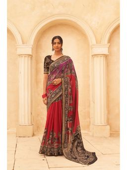 Ekana Label - Red Berry Blush Saree with Unstitched Blouse