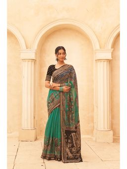 Ekana Label - Green Cool Kiwi Saree with Unstitched Blouse