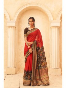 Ekana Label - Red Cherry Saree with Unstitched Blouse