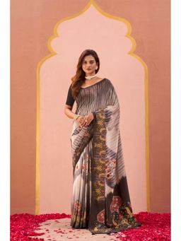 Ekana Label - Black Raatrani Kalamkari Saree with Unstitched Blouse