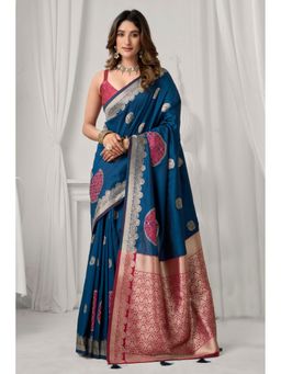 Mysilklove - Carolina Blue Woven Banarasi Soft Silk Saree with Unstitched Blouse