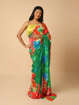 Navyasa By Liva - Navyasa Green Liva Crepe Floral Digital Print Saree with Unstitched Blouse