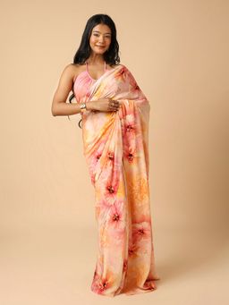 Navyasa By Liva - Navyasa Peach Liva Crepe Floral Digital Print Saree with Unstitched Blouse