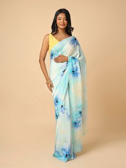 Navyasa By Liva - Navyasa Powder Blue Liva Crepe Floral Digital Print Saree with Unstitched Blouse
