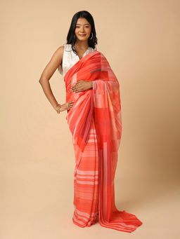 Navyasa By Liva - Navyasa Red Liva Chiffon Digital Print Saree with Unstitched Blouse