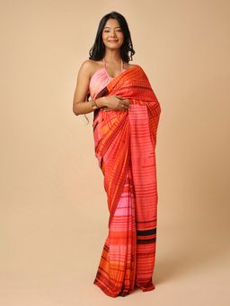 Navyasa By Liva - Navyasa Red Liva Crepe Digital Print Saree with Unstitched Blouse