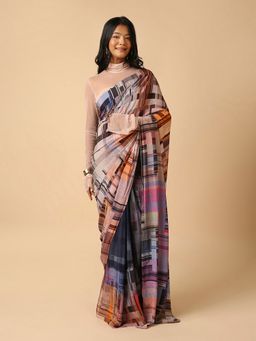 Navyasa By Liva - Navyasa Blue Liva Crepe Digital Print Saree with Unstitched Blouse