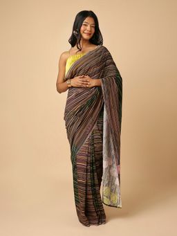 Navyasa By Liva - Navyasa Bright Purple Liva Linen Digital Print Saree with Unstitched Blouse