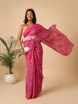 Navyasa By Liva - Navyasa Pink Liva Chiffon Abstract Digital Print Saree with Unstitched Blouse