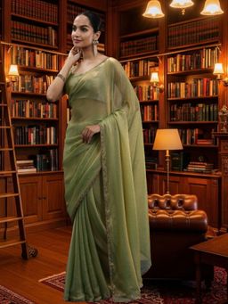 Kartika - Ready To Wear Saree In Green with Unstitched Blouse