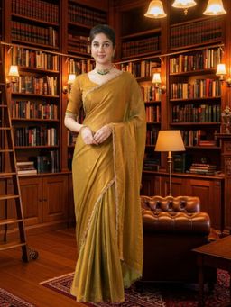 Kartika - Ready To Wear Golden Saree with Unstitched Blouse