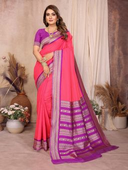 Vedant Vastram - Pink Litchi Silk Banarasi Saree with Unstitched Blouse