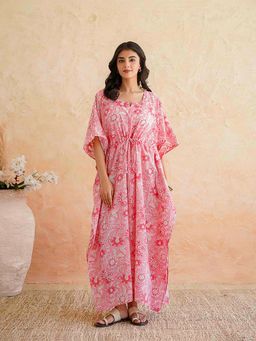 GOODHAND - Pink Printed Cotton Long Kaftan Dress