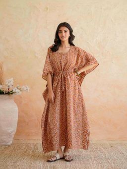 GOODHAND - Red Printed Cotton Long Kaftan Dress