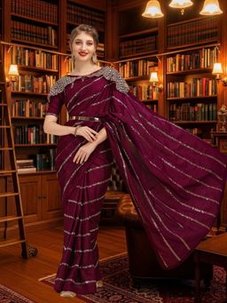 Kartika - Silk Sequin Embellished Stripes Saree with Unstitched Blouse