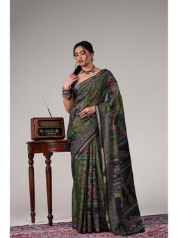Ekana Label - Green Patti Poetry Saree with Unstitched Blouse