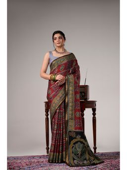 Ekana Label - multi Colour Ikkat Indira Saree with Unstitched Blouse
