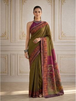 Ekana Label - Green Everyday Daastaan Saree with Unstitched Blouse