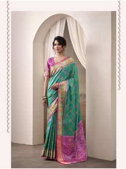 BFM - Green Patola Silk Printed Ethnic Motifs Saree with Unstitched Blouse